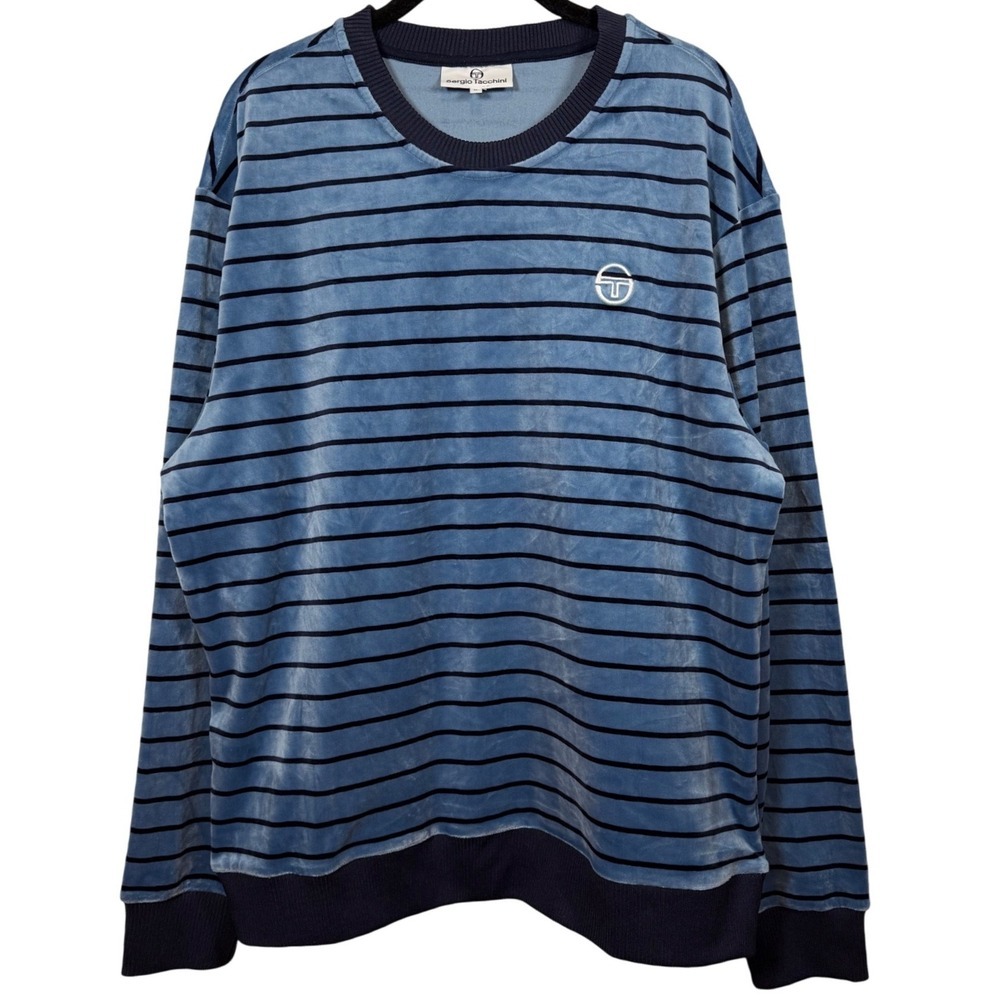 Sergio Tacchini Foggia Velour Crewneck, Blue Striped, Size XL